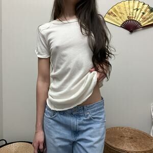 we the free free people cream off white exposed hem boho chic relaxed tee shirt